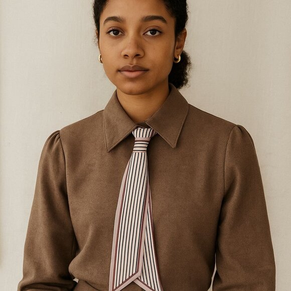 Slim Scarf Taupe Stripe Print 34 in Neck Hair Hat Bag Wrap Accessory No36 - Picture 5 of 9